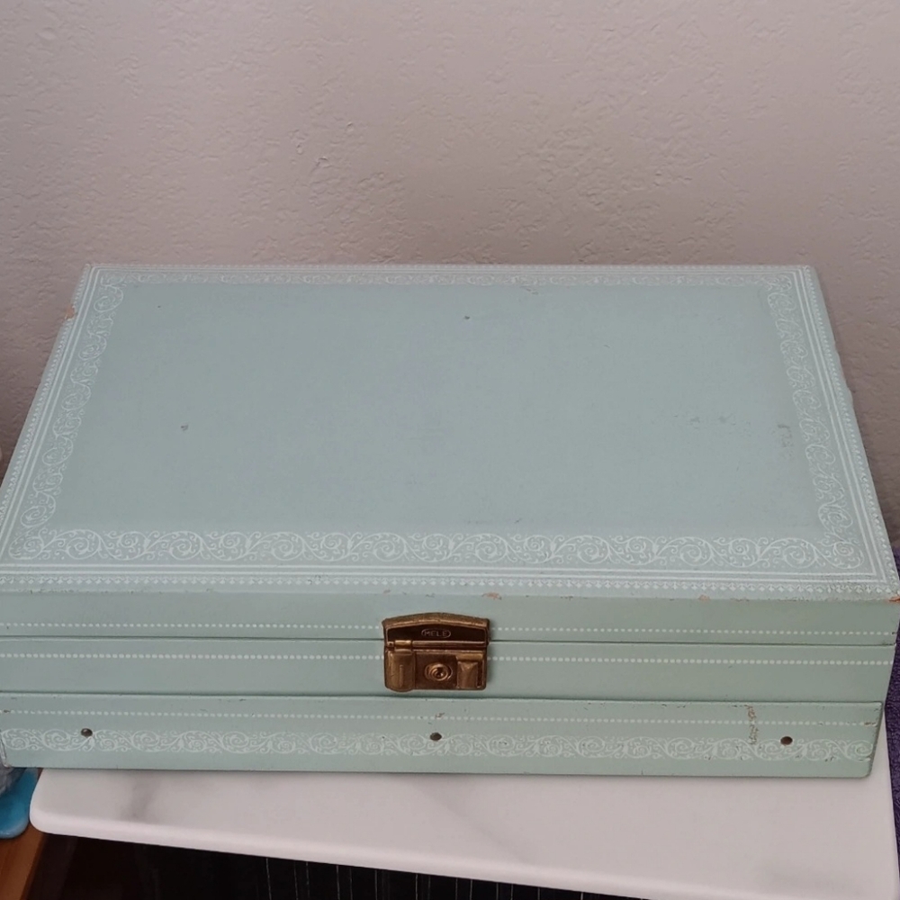 Vintage light blue jewelry box
